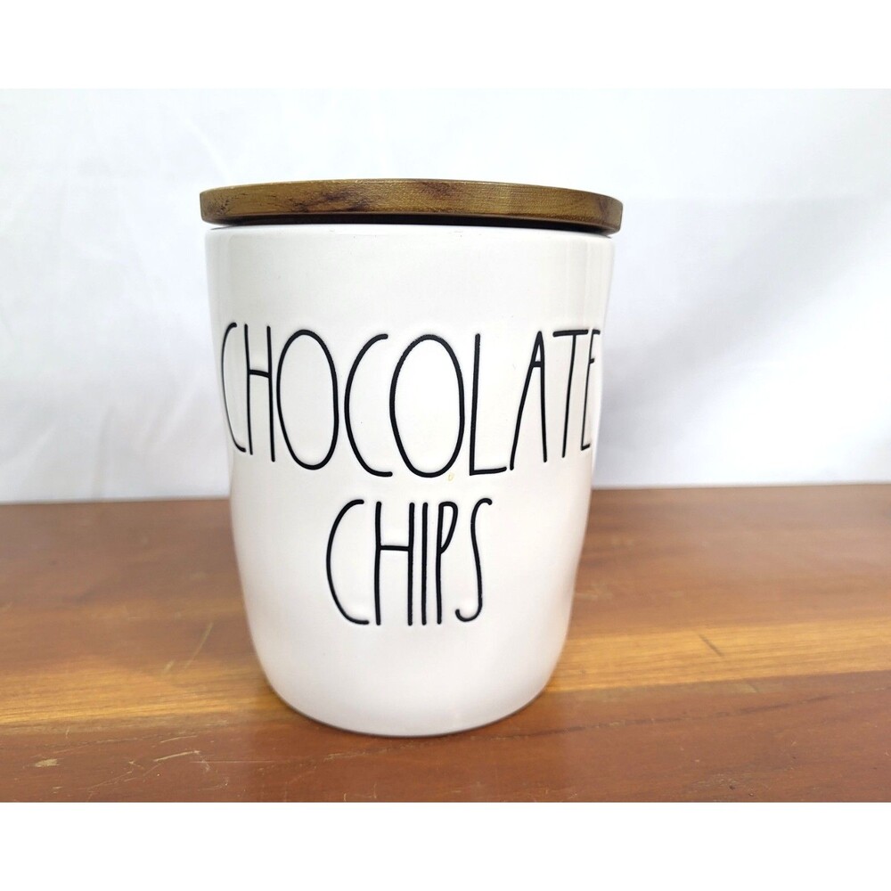 Rae Dunn Chocolate Chips Cellar Canister Wood Lid Farmhouse